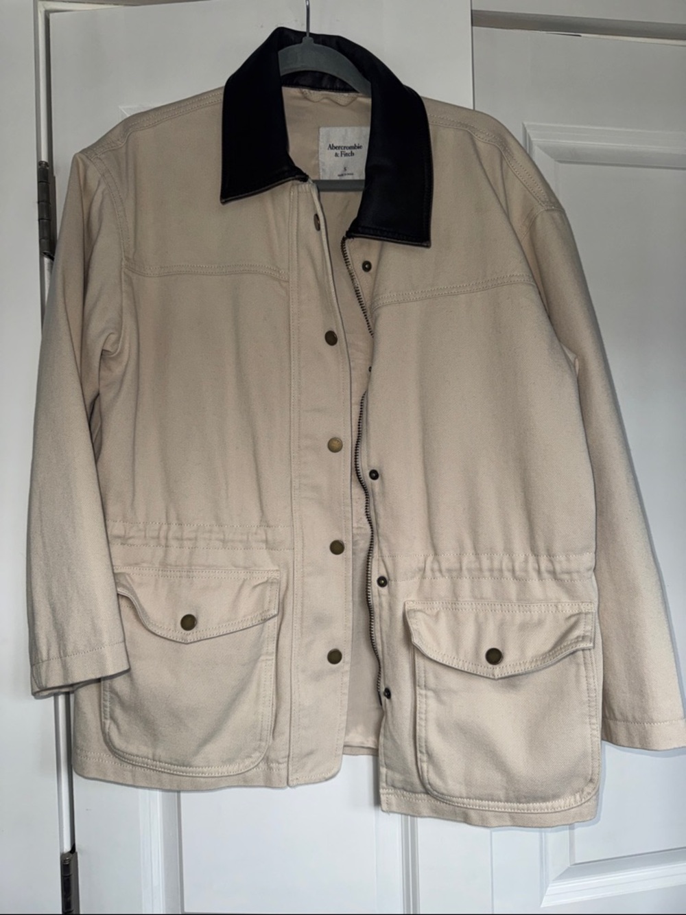 Abercrombie & Fitch Cream Coat with Brown Collar